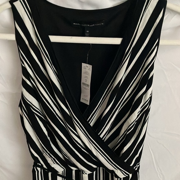 White House Black Market: White/Black stripe faux wrap MAXI dress- side slits-10 - Picture 5 of 16